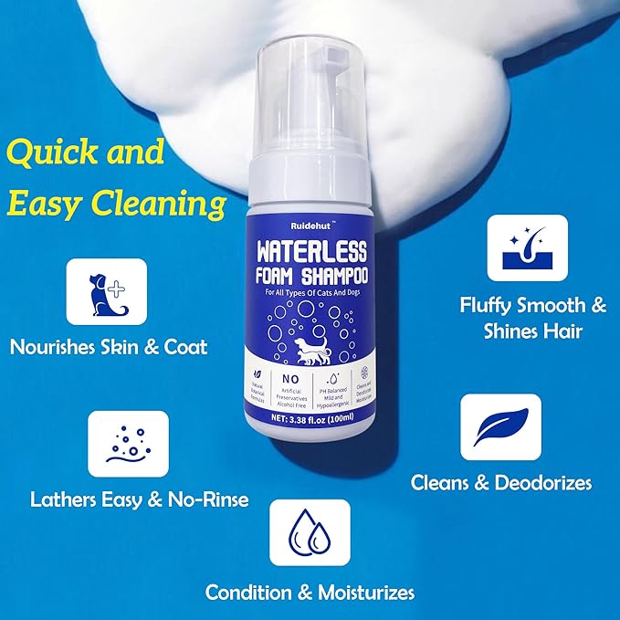 Dog Dry Shampoo - No Rinse Dog & Puppy Shampoo - Cleans, Deodorizes, Condition, and Smoothes Coat - Formulated to be Gentle for All Furry Pets - 3.38 oz (Small Size)