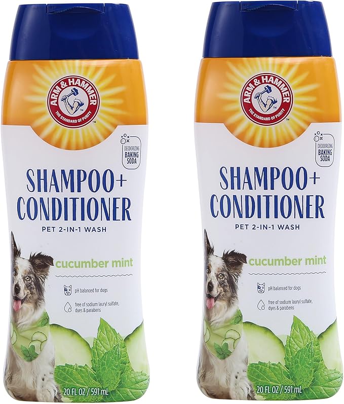 Arm & Hammer for Pets 2-in-1 Shampoo & Conditioner for Dogs | Dog Shampoo & Conditioner in One | Cucumber Mint, 20 Ounces - 2 Pack Dog Shampoo and Conditioner for All Dogs
