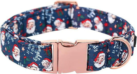 Maca Bates Christmas Dog Collar Cotton Soft Santa Claus Dog Collar with Metal Buckle Winter Dog Collar Adjustable for Small Medium Large Dog