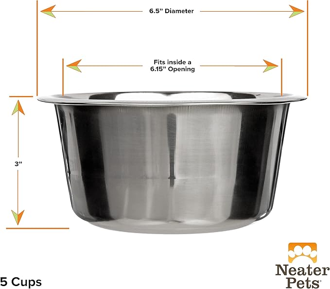 Neater Pet Brands Stainless Steel Dog and Cat Bowls (2 Pack) Neater Feeder Medium Deluxe Extra Replacement Bowl (Metal Food and Water Dish) (5 Cup)