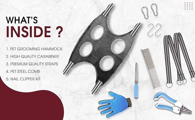 Dog Grooming Hammock for Small Dogs, 45 lbs | 5-in-1 Grooming Hammock with a Glove | Small Dog Grooming Hammock - Dog Harness for Nail Trimming - Pet Grooming Hammock for Dogs at Home