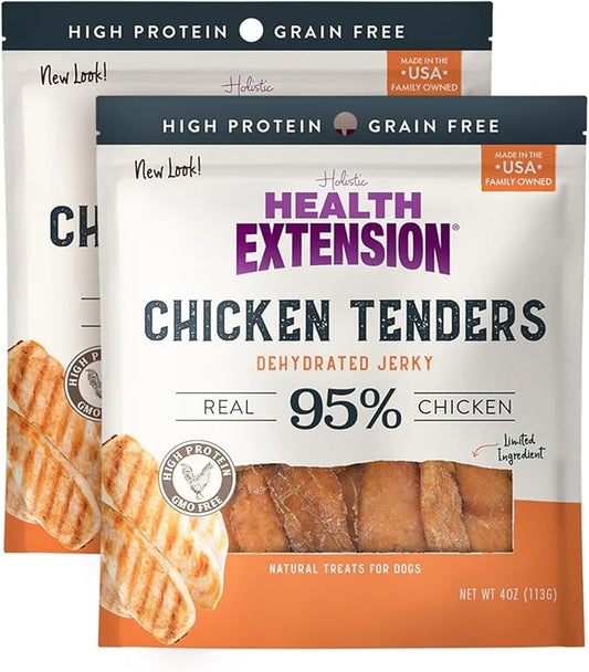 Health Extension Grain-Free Chicken Tenders Dog Treats, 4oz (113g) – Natural, Crispy Gourmet Training Treats for Adult Dogs and Puppies (Pack of 2)