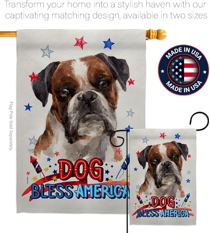 Breeze Decor Patriotic Brindle Boxer House Flag Eagle Set Dog Puppy Spoiled Paw Canine Fur Pet Nature Farm Animal Creature Decoration Banner Small Garden Yard Gift Double-Sided, Made in USA