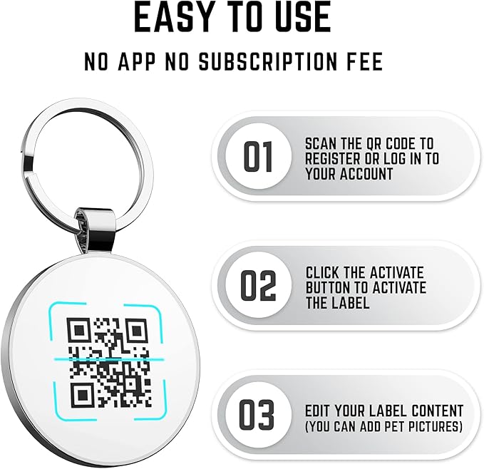 QR Code Dog Tag,Dog Tags Personalized for Pets, Custom Dog Name ID Tags Personalized Dog and Cat Tags -Free Online&Scan QR Receive Instant Location Alert Email