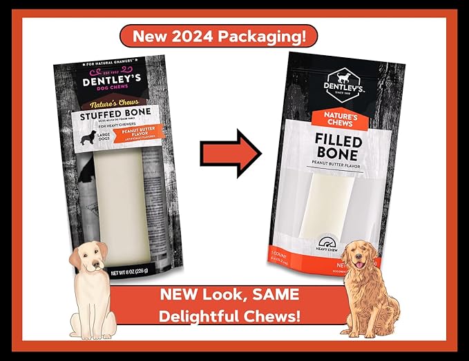 Filled Dog Bones Bundles for Large Dogs, Large Stuffed Femur Bone Bundle with 1 Dog Waste Roll, Long-Lasting Dental Treats for Aggressive Chewers (Peanut Butter)