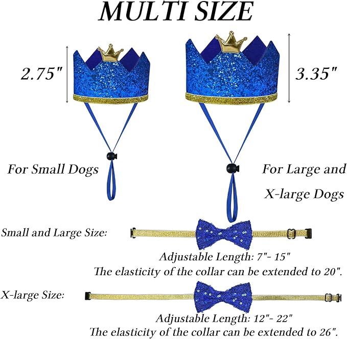STMK Dog Birthday Party Supplies, Multi Size Dog Birthday Hat with Numbers Bandana Bow Tie for Large Extra Large Dogs Pets (Blue, X-Large)