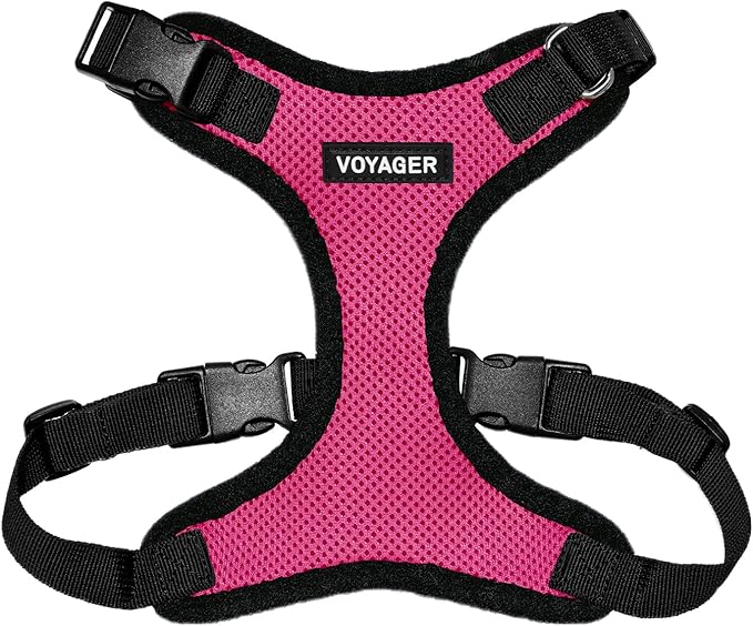 Voyager Step-in Lock Pet Harness - All Weather Mesh, Adjustable Step in Harness for Cats and Dogs by Best Pet Supplies - Fuchsia/Black Trim, M