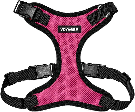 Voyager Step-in Lock Pet Harness - All Weather Mesh, Adjustable Step in Harness for Cats and Dogs by Best Pet Supplies - Fuchsia/Black Trim, XL