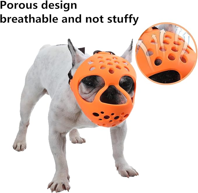 Short Snout Dog Muzzles,Soft Silicone Adjustable Breathable Bulldog Muzzle for Biting Chewing Barking Training,Ideal for Flat-Faced Dogs (S, Orange)