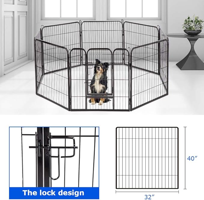 Pet Playpen 8 Panel 40 inch Indoor & Outdoor Folding Metal Exercise Pen & Pet Playpen Puppy Cat Exercise Fence Barrier Playpen Kennel