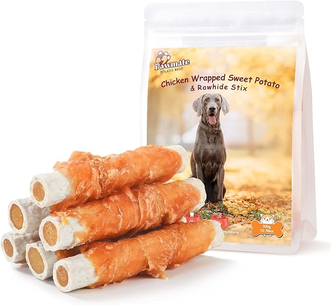 Chicken Wrapped Sweet Potato Rawhide Dog Treats, Big Stick Long Lasting Large Dog Treats Dog Chew Training Snacks for Medium Large Breed 6-7 Counts 10.58 oz