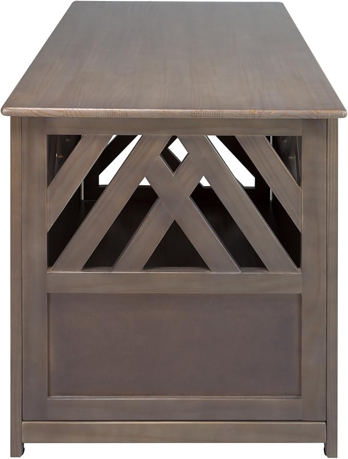 Casual Home Wooden Lattice Pet Crate, End Table, Taupe Gray