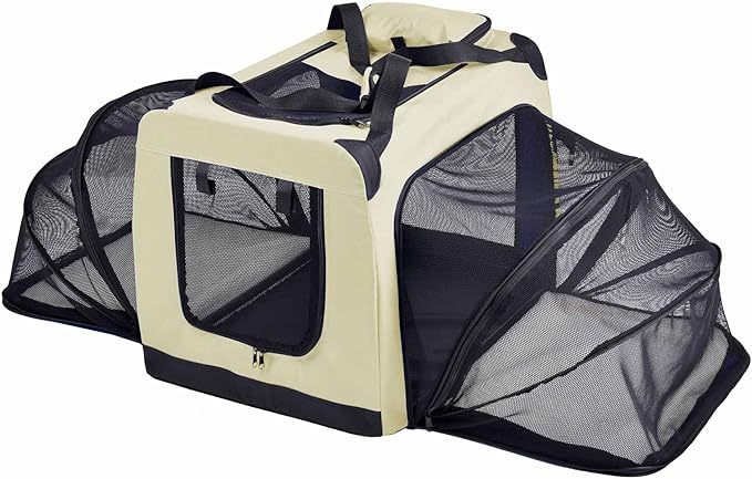 Pet Life Hounda Accordion Metal Framed Soft Folding Expandable Dog Crate - Collapsible Folding Pet Crate or Dog Kennel with Triple Expansion Room Large