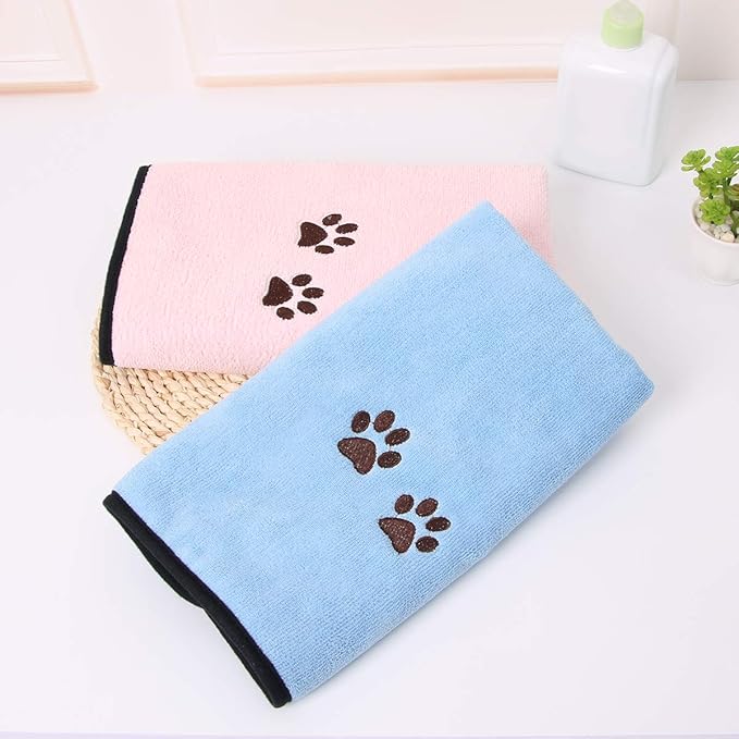 Pet Dog Cat Microfiber Drying Towel Ultra Absorbent Great for Bathing and Grooming (2-Pack)