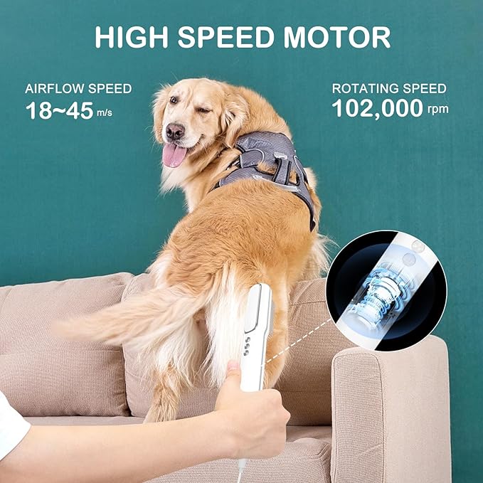 Pet Hair Dryer and Brush 2 in 1 - High and Low Temperature 3 Wind Speed Adjustment, 102000rpm Speed 800W Power Portable and Quiet for Small Medium Cats and Dogs Grooming Hair (TH201)