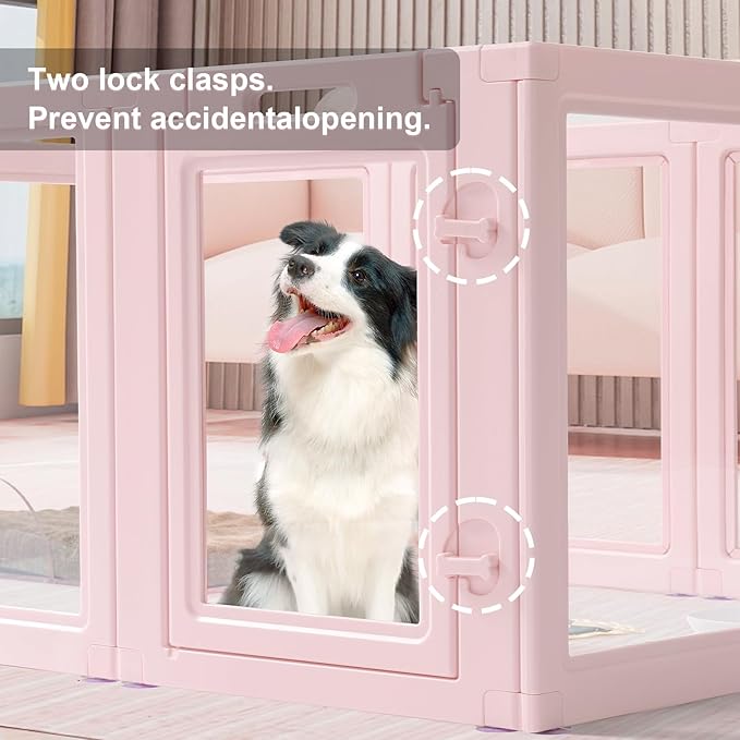 Clear Acrylic Dog Playpen,Transparent DIY Dog Pen,Easy Assembly and Disassembly,Indoor and Outdoor Use,Simple Cleansing Fence (Skin Pink, 60CM, 10 Panel)