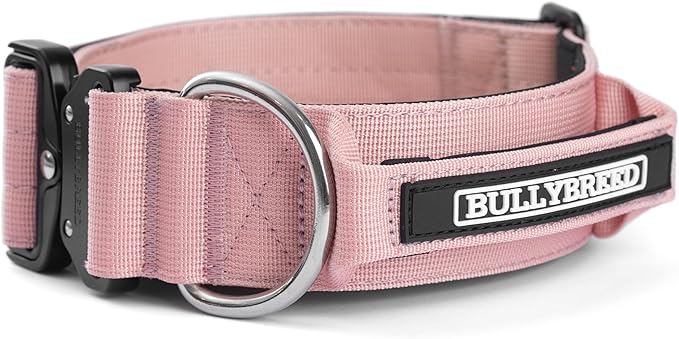 BULLYBREED Premium Dog Colar with Handle, Heavy Duty Dog Collar, Tactical Dog Collar, Quick-Release Metal Buckle, Thick Dog Collar, Dog Collar for Medium Dogs, Dog Collar for Large Dogs (Pink, Large)