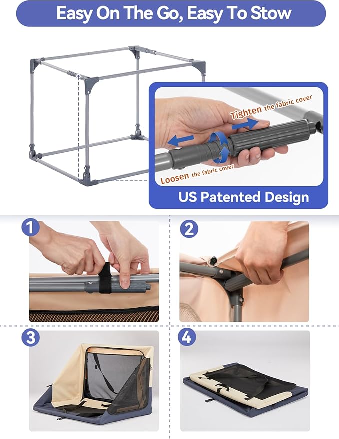 A4Pet Portable Dog Crate, Foldable Dog Crate - 40 Inch Adjustable Stainless Steel Frame, Lightweight, Durable and Soft Crate with 3-Door, Soft Sided Dog Kennel
