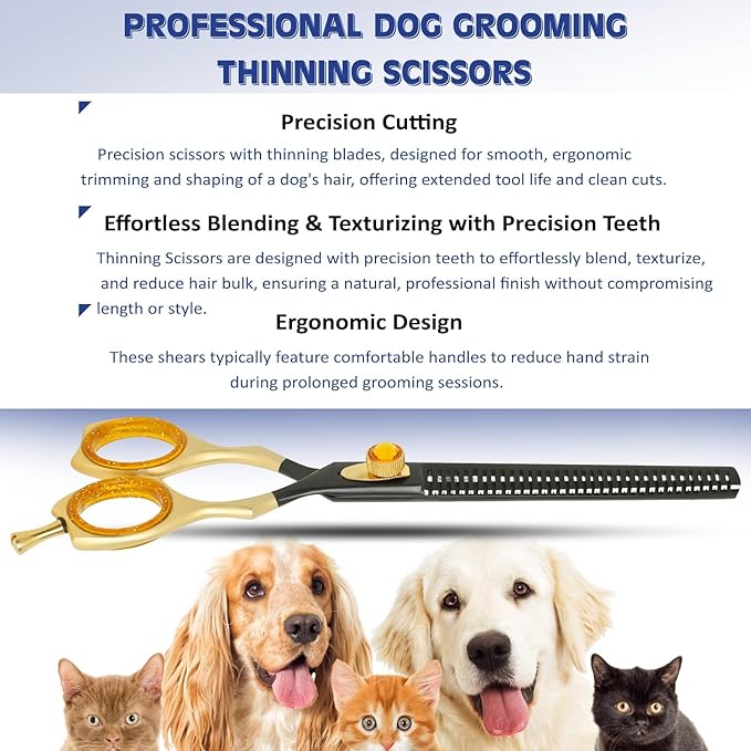 Dog Grooming Scissor- 7.5” Pet Shears, Japanese Stainless Steel Ergonomic Pet Grooming Scissor, Heavy Duty Sharp and Comfortable pet Scissors for Grooming, Dogs, Cats and Other Animals (Thinning)