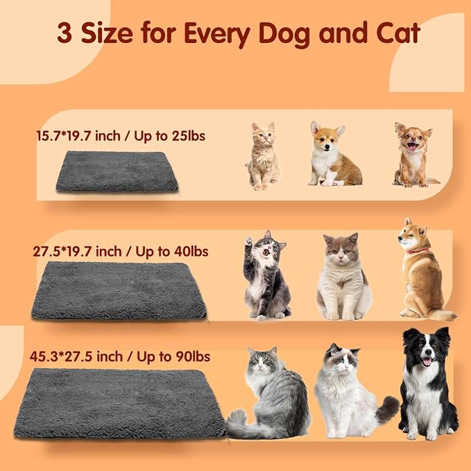 Nobleza Self Warming Cat Bed, Super Soft Thermal Dog Crate Bed Mat for Sleeping, Washable Anti-Slip Self Heating Pet Kennel Pad for Small Medium Cats Dogs Indoor Outdoor (Darkgray, S)