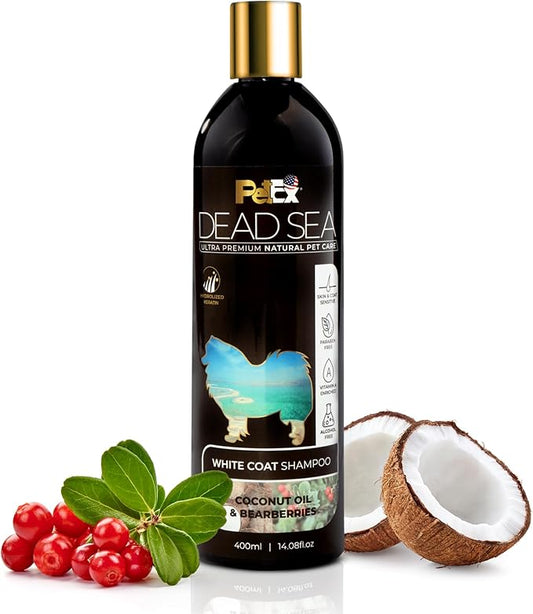 Ultra Premium Pet Care with Dead Sea Minerals - White Coat Shampoo - Shine and Brightness to White Coat, Keep Clean and Soft, Alcohol and Paraben Free, Suitable for Dogs & Cats
