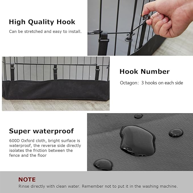 PJYuCien Dog Playpen Bottom Pad,Fits 24 Inch 8 Panels Regular Octagon Metal Exercise Pet Pen,Elastic Buckles Connections,Black (Note:Fence Not Included)