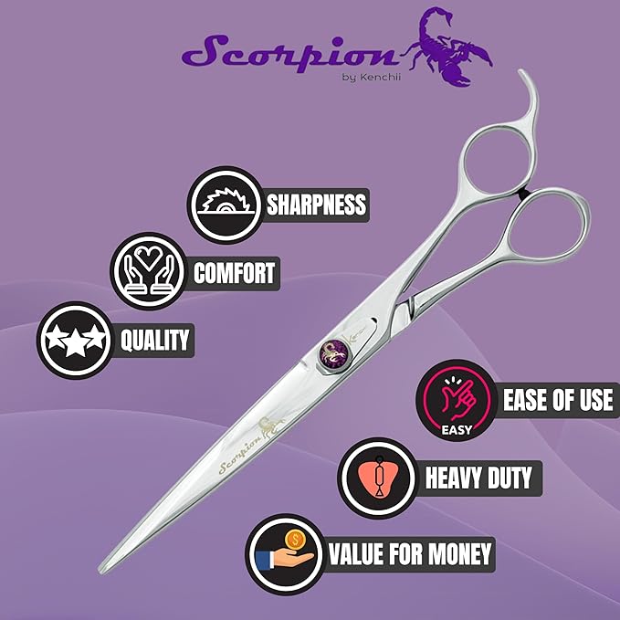 Kenchii Scorpion Dog Grooming Scissors, 8 Inch Straight Shears, Dog Scissors for Grooming, Professional Pet Grooming Scissors, Heavy Duty, Durable and Sharp