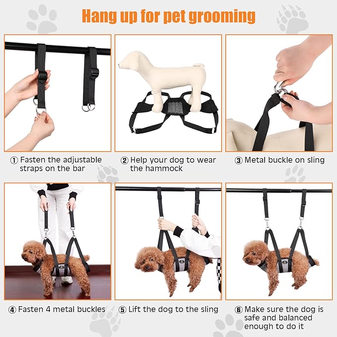 Ownpets Pet Grooming Hammock, Dog Grooming Hammock with Carabiners, Breathable Pet Grooming Harness Sling for Grooming, Hair Nail Trimming Cutting & More, S