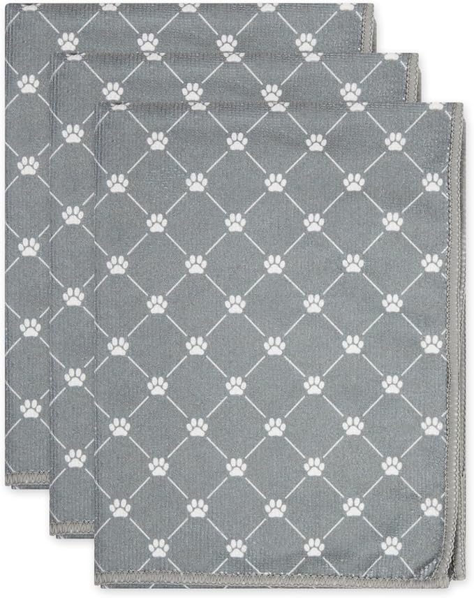 Bone Dry Pet Robe Collection, Trellis Paw Print, Absorbent Microfiber Bath Robe with Adjustable Closure for Dogs & Cats, X-Small, Hunter Green