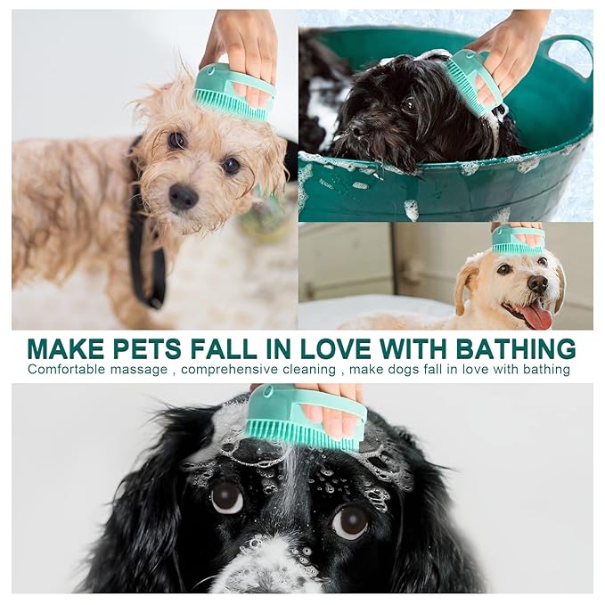 BLMHTWO Pet Grooming Brush, Dog Cat Bath Scrubber with Silicone Loop Handle, Creates Bubbles, Massages Skin, Saves Shampoo, for Long Short Haired Dogs and Cats