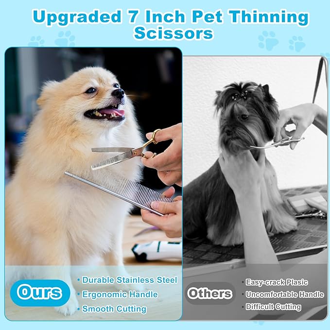 Curved Thinner Dog Grooming Scissors, 7 Inch 42 Teeth Stainless Steel Pets Grooming Scissors, Professional Pet Shears for Groomer, Long Hair Cutting for Animals (Curved Thinning A)