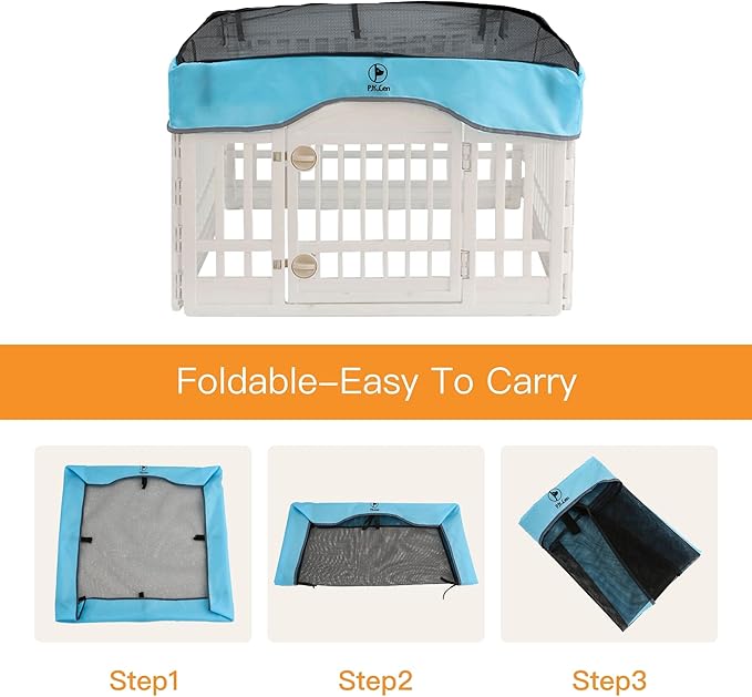 PJYuCien Dog Playpen Mesh Top Cover, Fits 36 Inch 4 Panels Regular Square Plastic Exercise Pet Pen, Adhesive Tape Connections, Blue (Note: Cover Only, Fence Not Included)