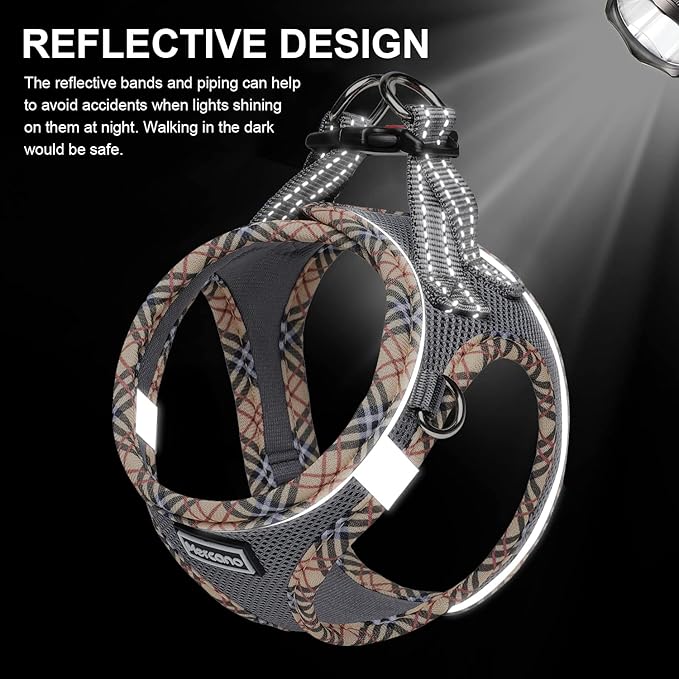 Mercano Soft Mesh Dog Harness and Leash Set, No-Chock Step-in Reflective Breathable Lightweight Easy Walk Escape Proof Vest Harnesses with Safety Buckle for Small Medium Dogs, Cats (Grey, XL)