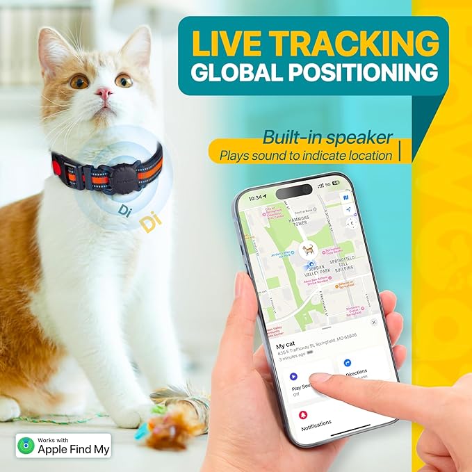 Dog Tracker Collar, No Monthly Fee Cat Tracker Collar(Only iOS), Compatible with Apple FindMy App, Reflective FinderTag Smart Collars, Anti-Lost, Key Finder for Pets/Items（NOT GPS）