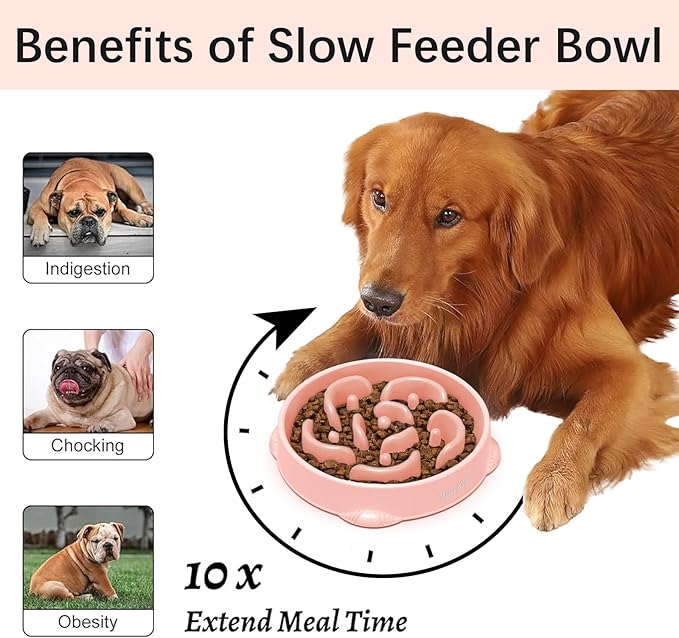 MateeyLife Large Slow Feeder Dog Bowls 2PCS, Anti-Choking Puzzle Dog Food Bowls, Anti-Slip Interactive Feeding Slow Down Eating, Bloat Stop Maze Dishes for Large Breeds 4 Cups Pink&Purple