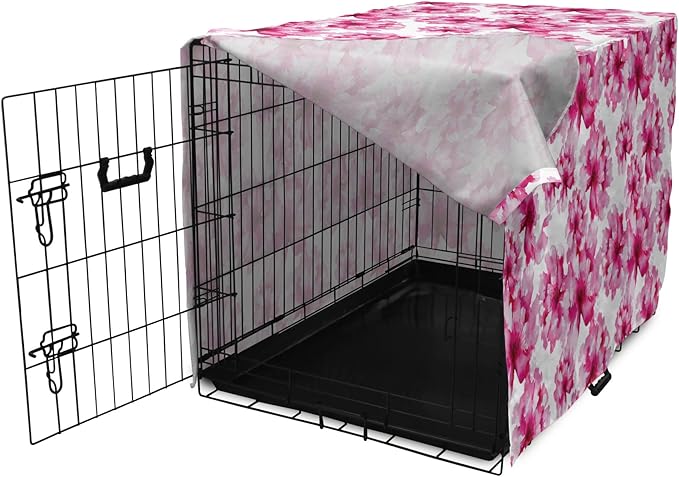 Ambesonne Watercolor Dog Crate Cover, Abstract Floral Arrangement Peonies Pattern Botany Themed and Nature Inspired, Easy to Use Pet Kennel Cover for Medium Large Dogs, 42 Inch, Magenta Pink