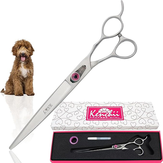 Kenchii Love Dog Grooming Scissors, 8 Inch Straight Shears, Dog Scissors for Grooming, Professional Pet Grooming Scissors, Heavy Duty, Durable and Sharp