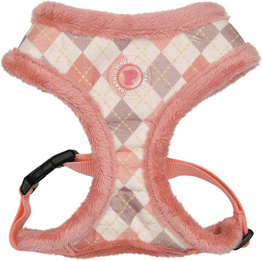 Pinkaholic New York Annika Dog Harness Over-The-Head Warm Winter Argyle Pattern Adjustable Chest for Small Dog, Indian Pink, Small