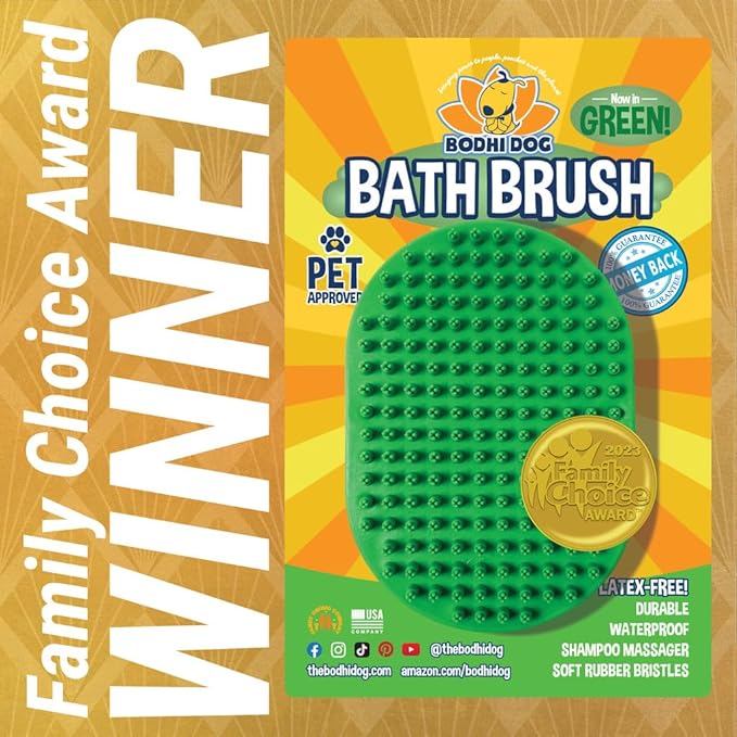 Bodhi Dog Shampoo Brush - Pet Grooming & Bath Supplies for Cats and Dog - Bath Brush for Long & Short Hair - Premium Scrubber for Shower, Bathing & Massage (One Pack, Green)