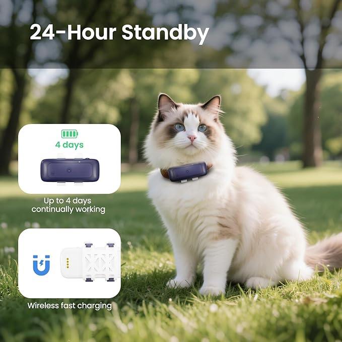 TSK Cat Dog GPS Tracker Smart Waterproof Tracker with Real-Time Location Escape Alerts Activity Monitor iOS & Android Compatible for Dogs Cats 6.5lbs+ Dark Blue