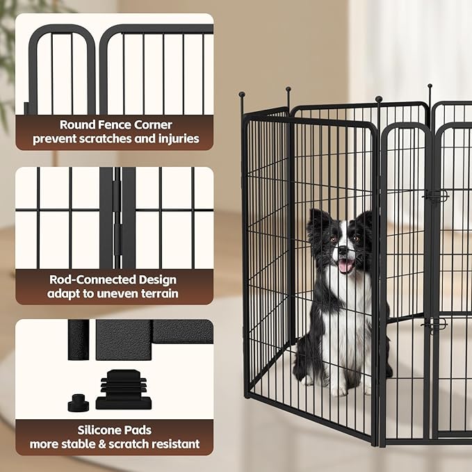 MESTYL Dog Door for Wall and Dog Play Pen Indoors, Heavy Duty Metal Puppy Playpen, Portable Dog Exercise Pen Temporary Pet Fence with Gate, 40" Height 8 Panels