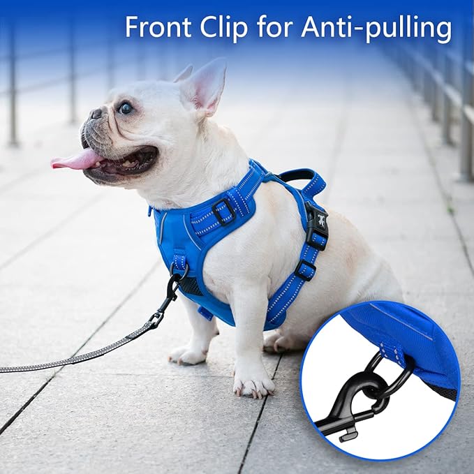 PoyPet No Pull Dog Harness, No Choke Reflective Dog Vest, Adjustable Pet Harnesses with Easy Control Padded Handle for Small Medium Large Dogs(Royal Blue,L)