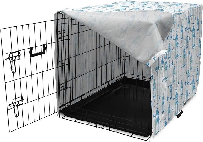 Lunarable Oriental Dog Crate Cover, Eastern Theme Celebration Pale Toned Composition Folkloric Look Print, Easy to Use Pet Kennel Cover for Small Dogs Puppies Kittens, 18 Inch, Pale Green White Blue
