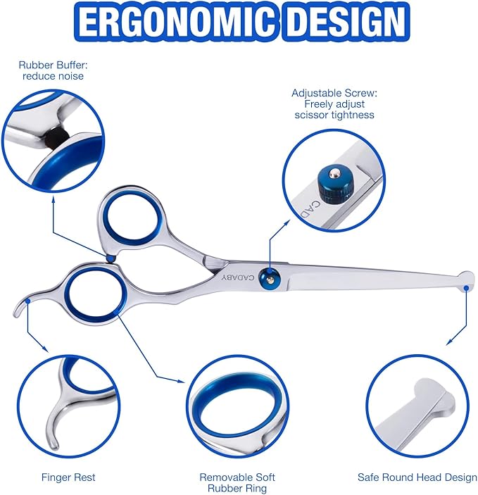 Dog Grooming Scissors Kit with Safety Round Tips,6 in 1 Professional Dog Scissors for Grooming, 4CR Stainless Steel Pet Grooming Shears for Dog, Cat, Blue