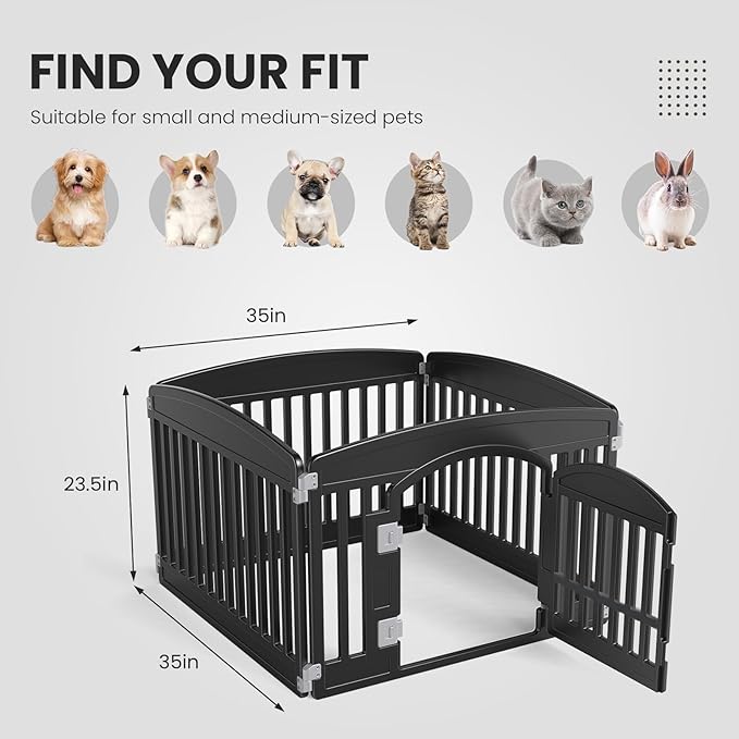 Dog Playpen 4-Panel 24" | Safe & Secure Indoor/Outdoor Pet Fence | Folding & Portable |35 x 35 x 24IN, Ideal for Small to Medium Dogs | Easy to Clean （Black）