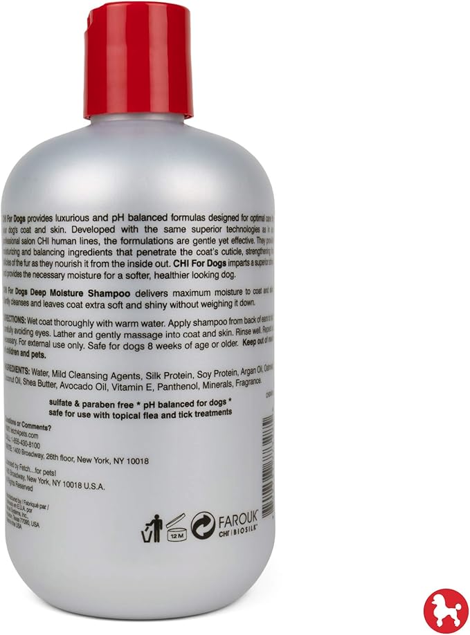 CHI for Dogs Deep Moisture Shampoo for Dogs | Best Moisturizing Dog Shampoo for Dogs With Dry Skin | Sulfate And Paraben Free, pH Balanced for Dogs, Made in the USA