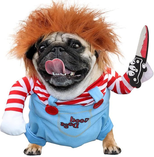 T2Y Pet Deadly Doll Dog Costume, Chucky Dog Costume with Knife for Pets, Funny Halloween Dog Costumes for Small and Medium Dogs【XL】, X-Large