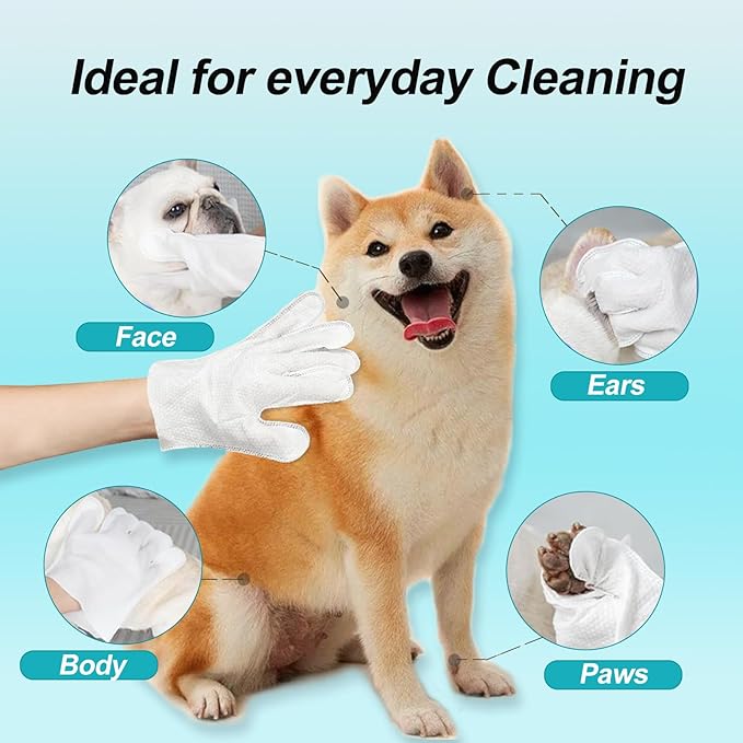 6PCS Cats & Dog Washing Gloves, Dog Wipes Cleaning Deodorizing Grooming Gloves, Rinse-Free Pet Wipes for Dogs & Cat Quick Cleaning after Outdoor Activities.