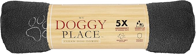 My Doggy Place - Super Absorbent Microfiber Towel - Dog Bathing Supplies - Microfiber Drying Towel - Washer Safe - Charcoal with Paw Print - 45 x 28 in - 1 Piece