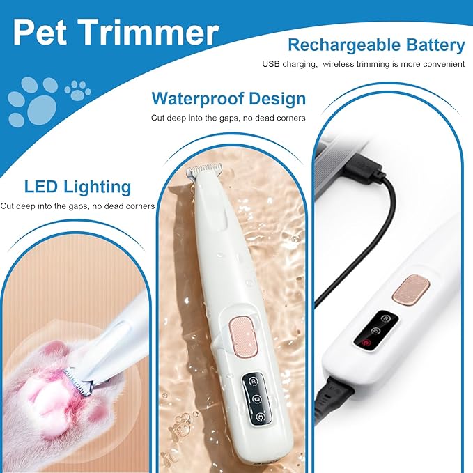 Dog Trimmer, Electric Dog Hair Trimmer with LED Light and LED Display, 18 Mm Widen Blade Pet for Small Dogs Paws Ears Face Rump, Waterproof Rechargeable